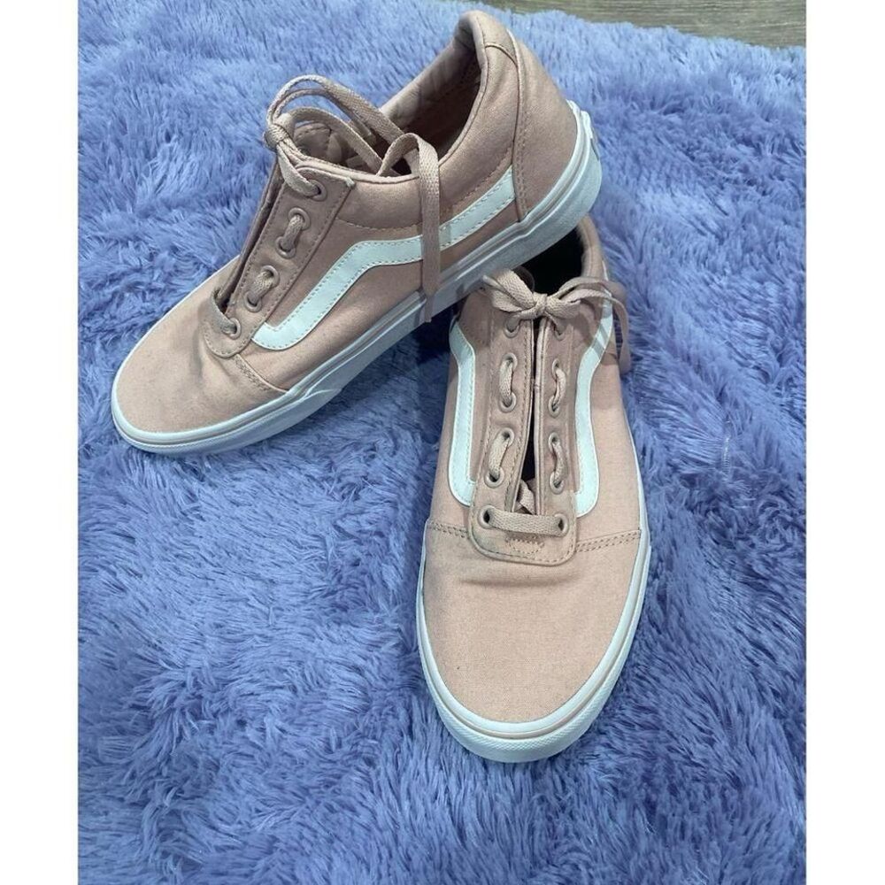 Vans‎ Ward Low Top Sneakers Womens 9.5 Pink Canvas Skate Shoes White Stripe